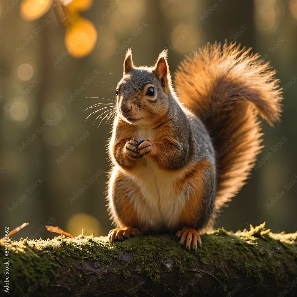 Majestic Squirrel in Autumn Forest Cinematic Golden Hour Shot Majestic Squirrel in Autumn Forest Cinematic Golden Hour Shot