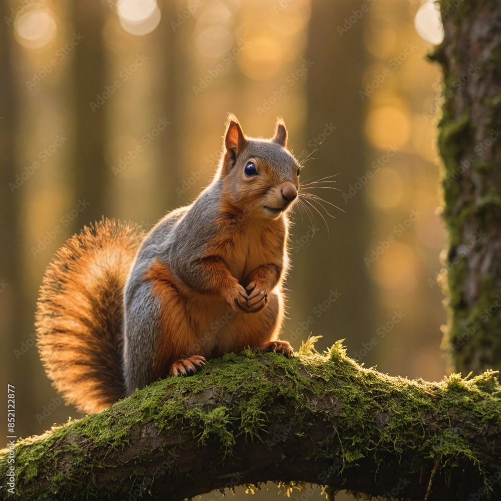 Majestic Squirrel in Autumn Forest Cinematic Golden Hour Shot Majestic Squirrel in Autumn Forest Cinematic Golden Hour Shot