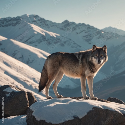 Winter Majesty Lone Wolf on Rocky Outcrop in Dramatic Backlight