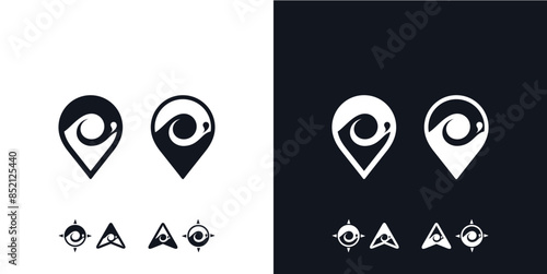 Amazing Vector Abstract map wave logo, pin, compass, direction, can be used in various media easily, set, editable, Exclusive