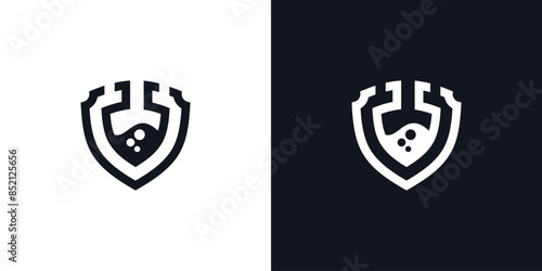 Amazing Vector Abstract digital secure lab logo, derived from the shield logo and lab glass, can be used in various media easily, set, editable, Exclusive