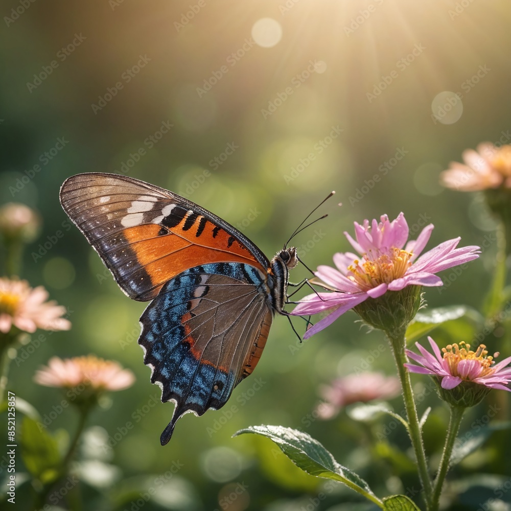 Obraz premium Vibrant Butterfly Elegance A Cinematic Morning in the Garden