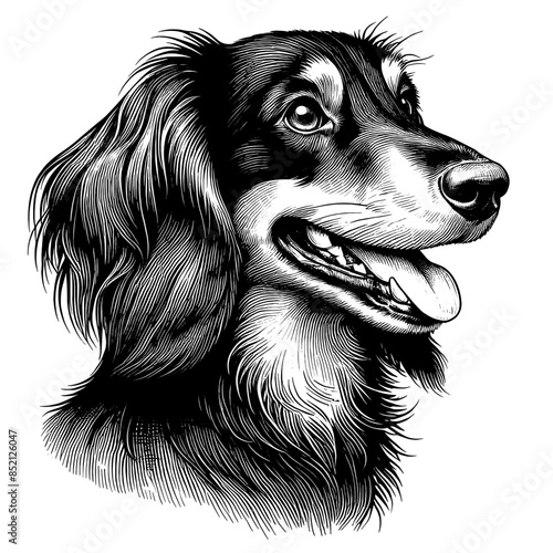 Hand drawn cute Dachshund portrait, vector sketch isolated on white background.	