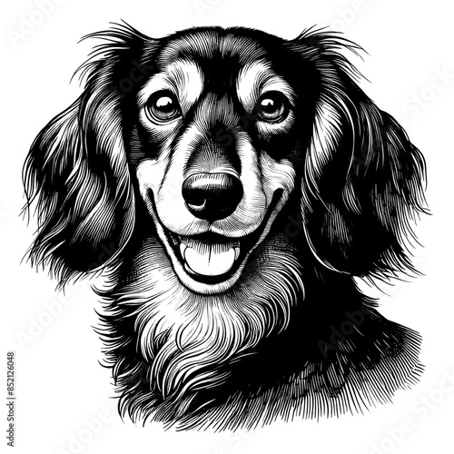 Hand drawn cute Dachshund portrait, vector sketch isolated on white background.	