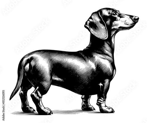 Hand drawn Cute Dachshund in full-body, vector sketch isolated on white background.	