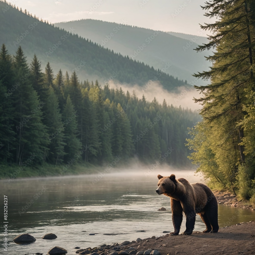 Majestic Bear in Misty Morning Wilderness Majestic Bear in Misty Morning Wilderness