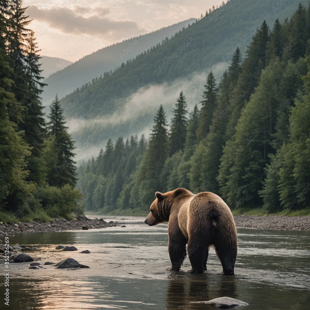 Majestic Bear in Misty Morning Wilderness Majestic Bear in Misty Morning Wilderness