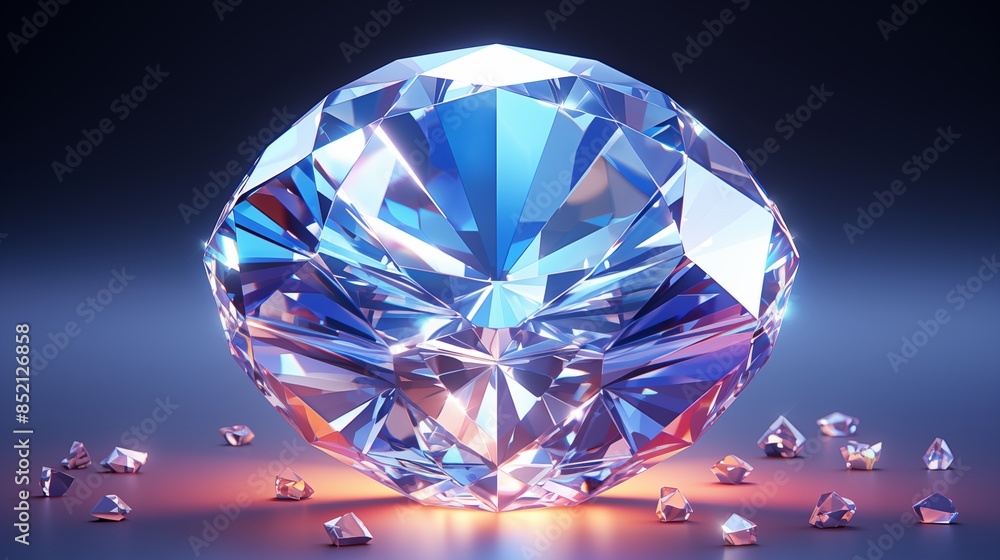 A brilliantly shining large diamond with smaller crystals around it, showcasing its elegance and sparkle.