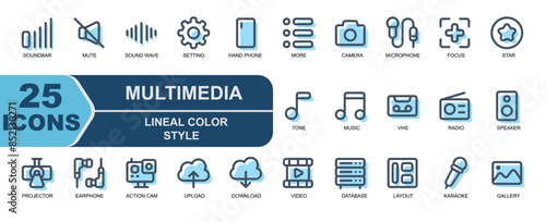 multimedia icon set.filled line style.suitable for ui.
