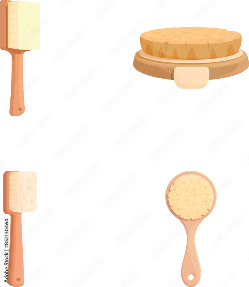 Collection of vector illustrations featuring various butter spreaders and a biscuit with a pat of butter Collection of vector illustrations featuring various butter spreaders and a biscuit with a pat of butter