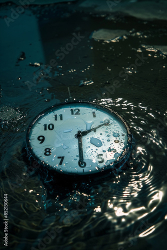 Wallpaper Mural A digital clock melting into a puddle of water.  Torontodigital.ca