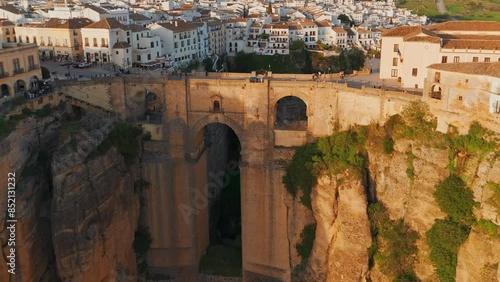 Aerial view of the Ronda medieval town at sunset, Andalusia, Spain