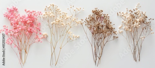 This picture is a stock herbarium illustration of dried gypsophila flowers in a floral set. photo