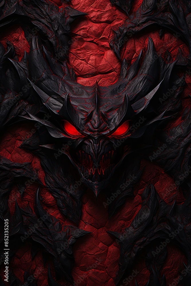 Obraz premium a black and red demon head with glowing red eyes