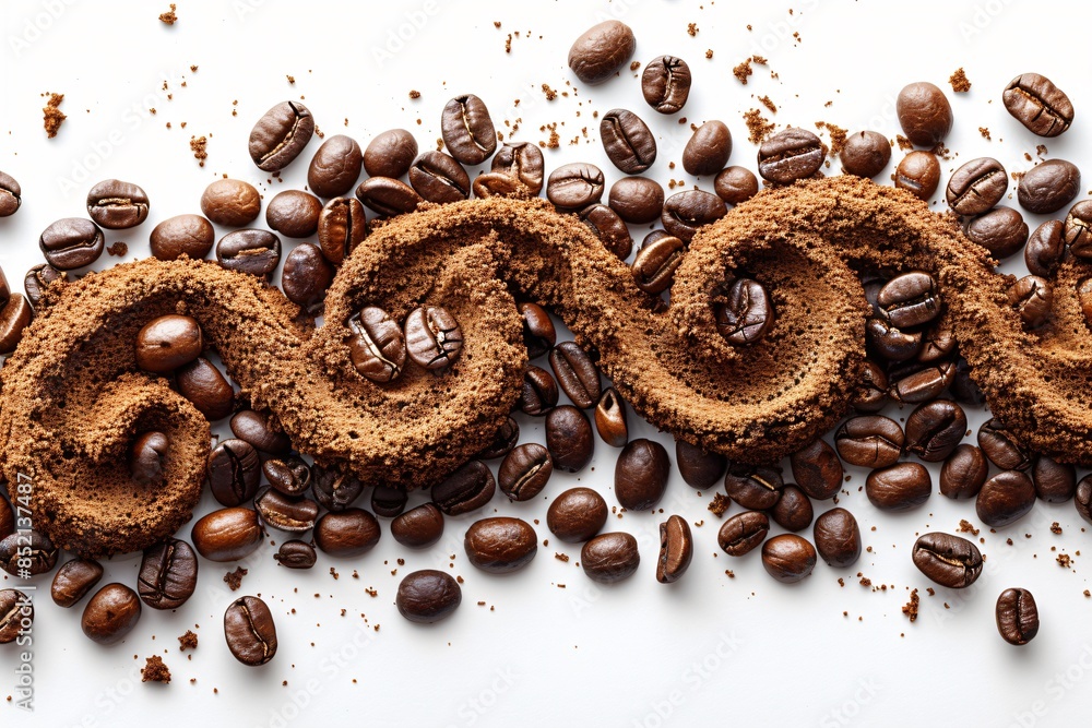 Coffee Beans and Ground Coffee on White Coffee Beans and Ground Coffee on White