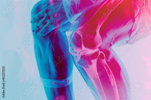 Closeup of a person s knee with a skeleton in the background photo