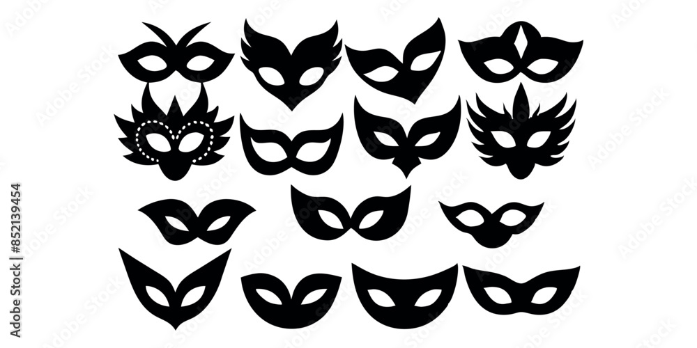 Beautiful carnival masks silhouettes for party, parade and carnival, for Mardi Gras and Halloween. Mask elements. Face mask
Beautiful carnival masks silhouettes for party, parade and carnival, for Mardi Gras and Halloween. Mask elements. Face mask
