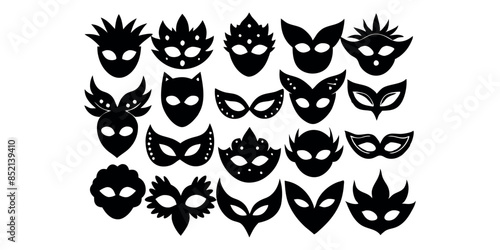 Beautiful carnival masks silhouettes for party, parade and carnival, for Mardi Gras and Halloween. Mask elements. Face mask
