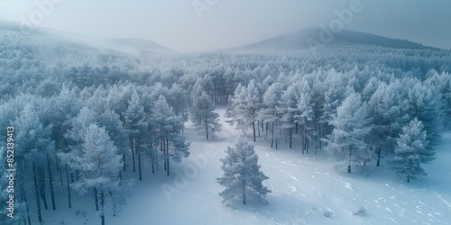 Wallpaper Mural A misty pine forest from above, covered in a light layer of frost, creating a winter wonderland effect Torontodigital.ca