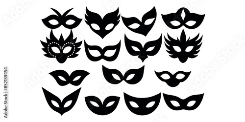 Beautiful carnival masks silhouettes for party, parade and carnival, for Mardi Gras and Halloween. Mask elements. Face mask
