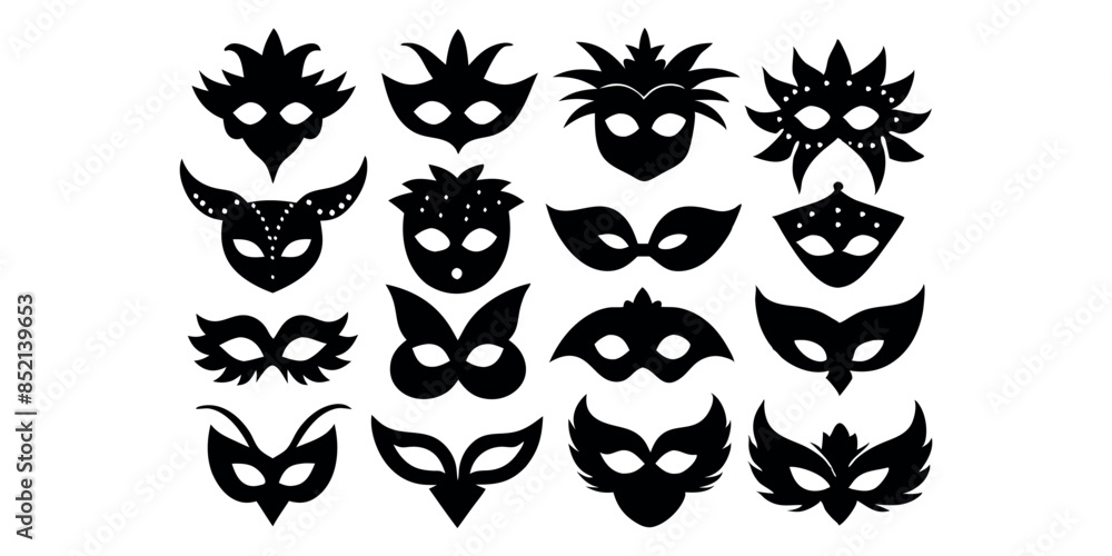 Beautiful carnival masks silhouettes for party, parade and carnival, for Mardi Gras and Halloween. Mask elements. Face mask
Beautiful carnival masks silhouettes for party, parade and carnival, for Mardi Gras and Halloween. Mask elements. Face mask