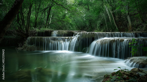 Beautiful waterfall in the forest with long exposure
