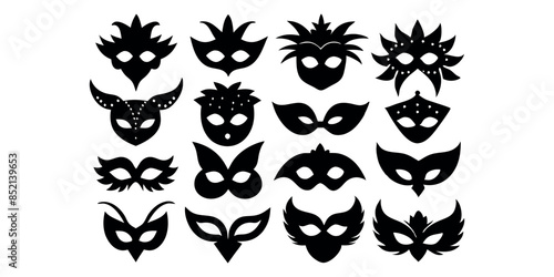 Beautiful carnival masks silhouettes for party, parade and carnival, for Mardi Gras and Halloween. Mask elements. Face mask
