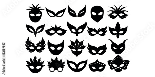 Beautiful carnival masks silhouettes for party, parade and carnival, for Mardi Gras and Halloween. Mask elements. Face mask 