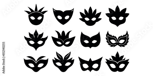 Beautiful carnival masks silhouettes for party, parade and carnival, for Mardi Gras and Halloween. Mask elements. Face mask
