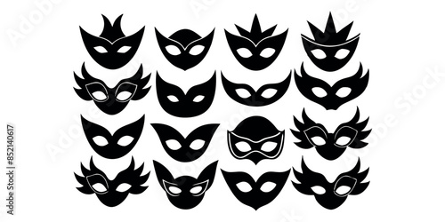 Beautiful carnival masks silhouettes for party, parade and carnival, for Mardi Gras and Halloween. Mask elements. Face mask
