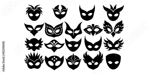 Beautiful carnival masks silhouettes for party, parade and carnival, for Mardi Gras and Halloween. Mask elements. Face mask
