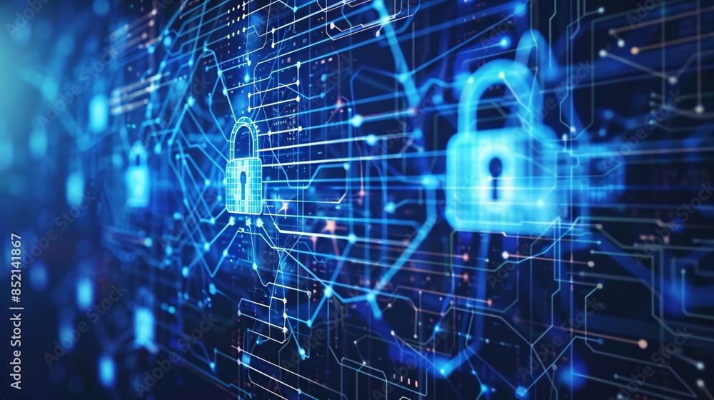 Obraz premium Cyber Security Network with Lock Icons