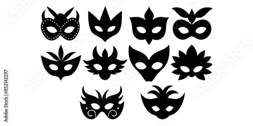 Beautiful carnival masks silhouettes for party, parade and carnival, for Mardi Gras and Halloween. Mask elements. Face mask
