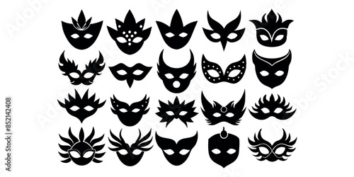 Beautiful carnival masks silhouettes for party, parade and carnival, for Mardi Gras and Halloween. Mask elements. Face mask
