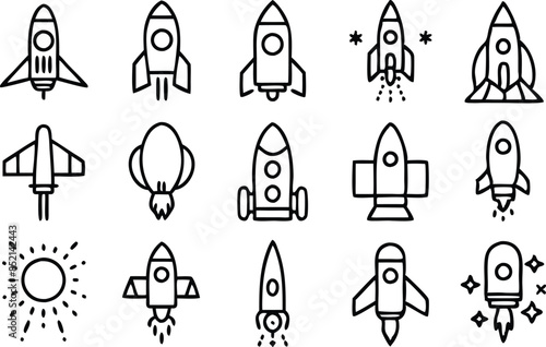 rocket vector spaceship illustration space fly ship icon launch science shuttle cartoon design flight speed isolated set