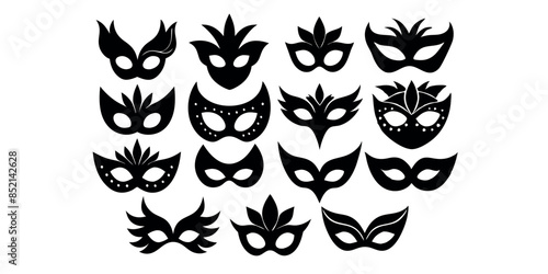 Beautiful carnival masks silhouettes for party, parade and carnival, for Mardi Gras and Halloween. Mask elements. Face mask
