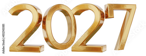 2027 golden symbol year isolated, gold metallic new year glossy luxury