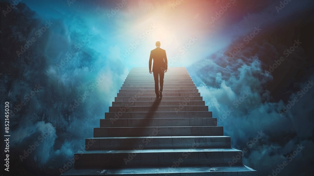 Man Ascending Stairway to Heaven Man Ascending Stairway to Heaven
