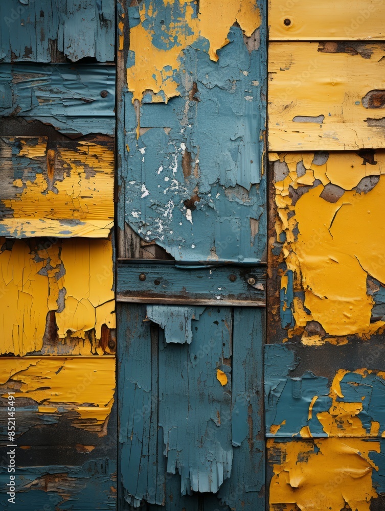 a blue and yellow painted wall with peeling paint a blue and yellow painted wall with peeling paint