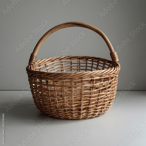 Empty handmade wicker picnic basket on a white background