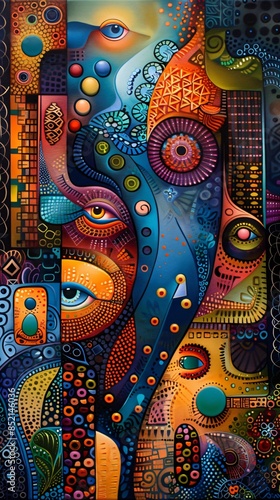colorful surreal tribal painting