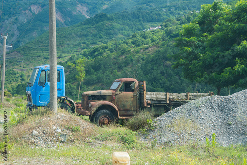 old trucks in the countryside of north albania