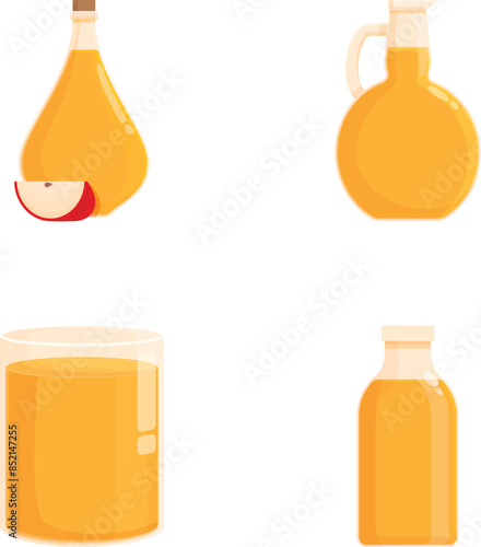 Colorful vector illustrations depicting various containers of apple cider