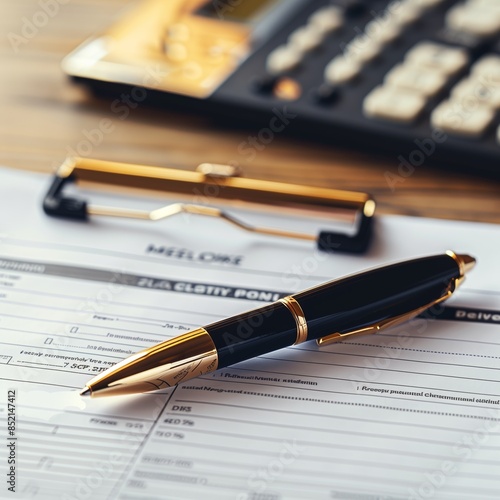 Wallpaper Mural Black And Gold Pen On A Desk With Paperwork Torontodigital.ca