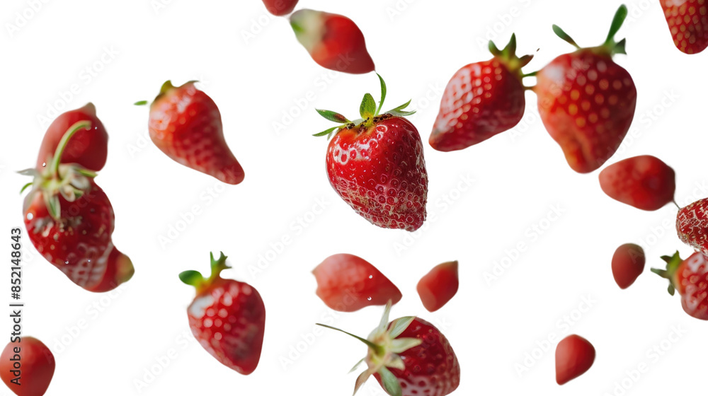 Floating strawberries on a transparent background Floating strawberries on a transparent background