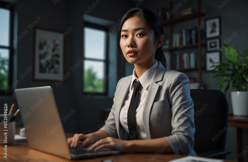 A Asian Young Businesswoman Working in His Office. A Asian Young Businesswoman Working in His Office.