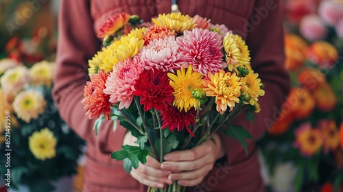 Wallpaper Mural Colorful Bouquet of Chrysanthemums Held by a Person Torontodigital.ca