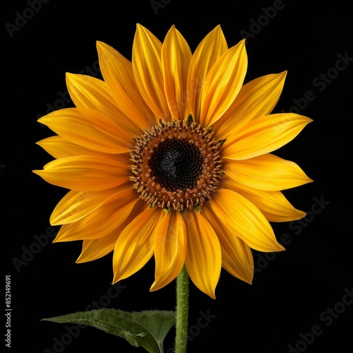 flower Photography, Helianthus annuus, Close up view,Close up view, Isolated on black Background