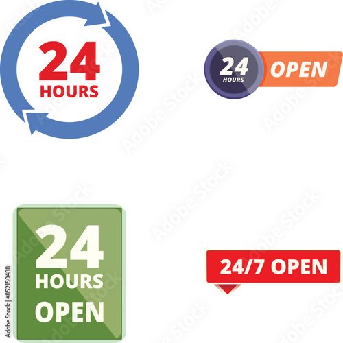 247 always open roundtheclock service icons set for nonstop customer support and accessibility in business operations