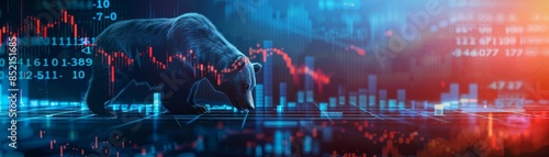 Wallpaper Mural Bear Market Dominance - Bear Figurine Towering Over Stock Market Floor in Conceptual Illustration Torontodigital.ca